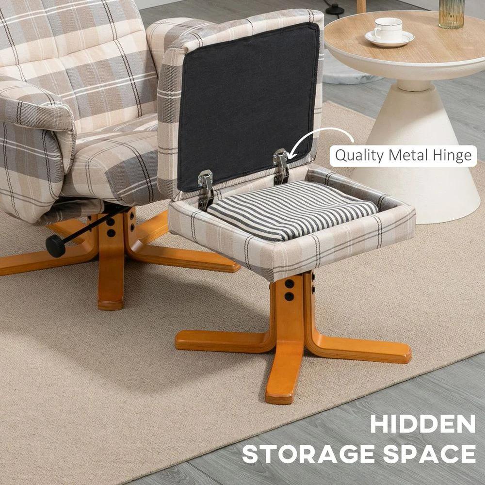 Recliner Chair and Footstool Linen-touch Fabric Wooden Base Multicolour by HOMCOM