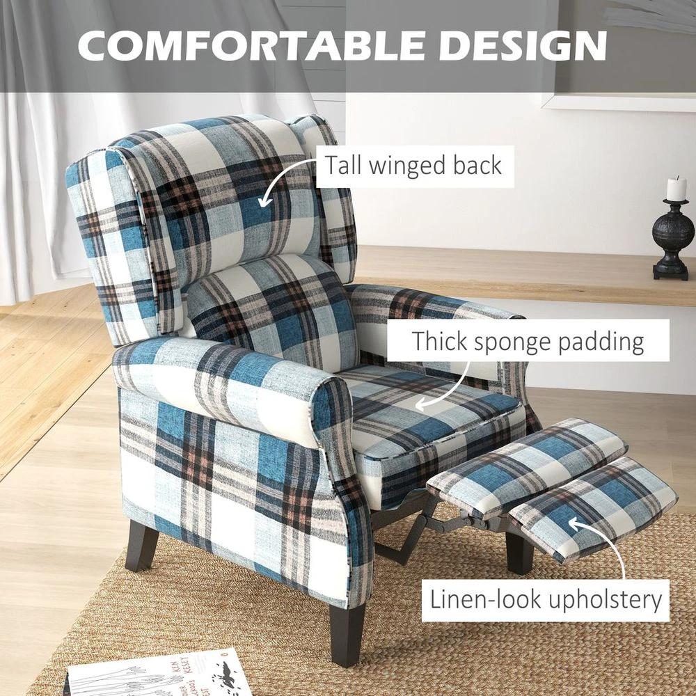 Recliner Chair for Living Room Wingback Chair with Padded Armrest Blue by HOMCOM