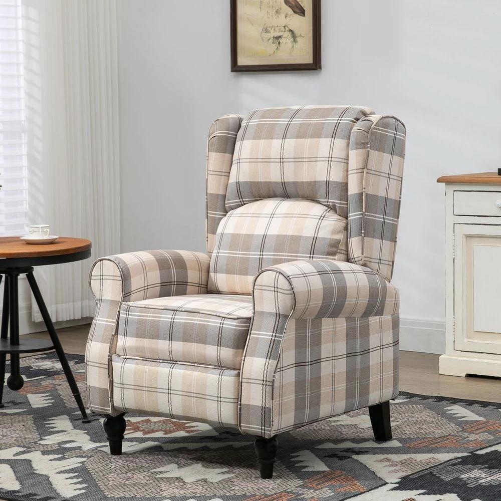 Recliner Chair for Living Room Wingback Chair with Padded Armrest Khaki by HOMCOM