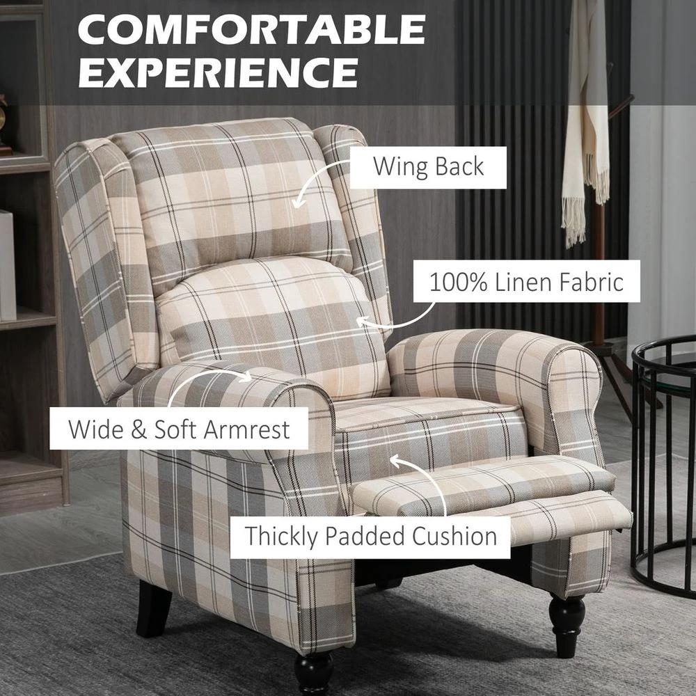 Recliner Chair for Living Room Wingback Chair with Padded Armrest Khaki by HOMCOM