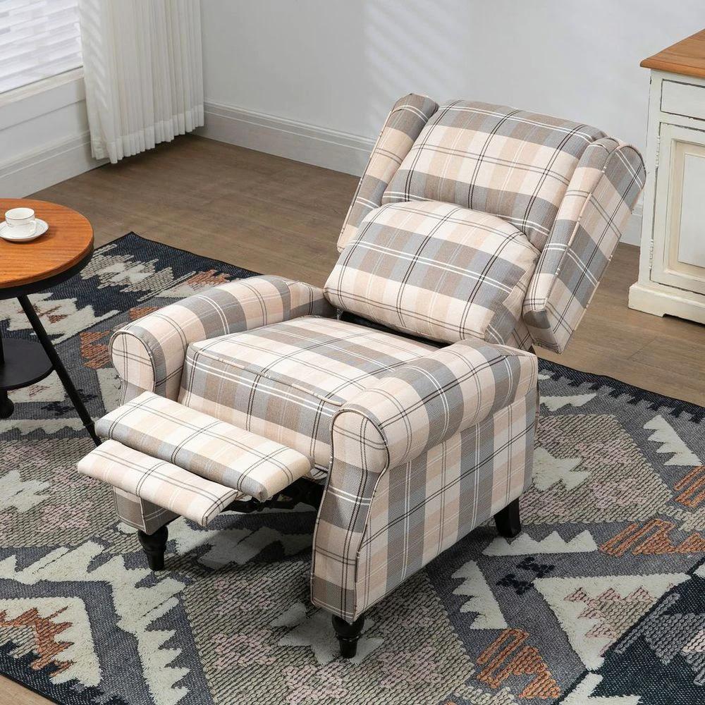 Recliner Chair for Living Room Wingback Chair with Padded Armrest Khaki by HOMCOM