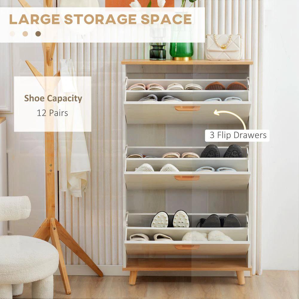 12 Pair Slim Shoe Storage Cabinet Homcomw/ 3 Flip Drawers for Entryway Hallway by HOMCOM