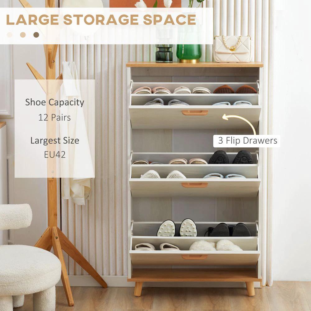 12 Pair Slim Shoe Storage Cabinet Homcomw/ 3 Flip Drawers for Entryway Hallway by HOMCOM
