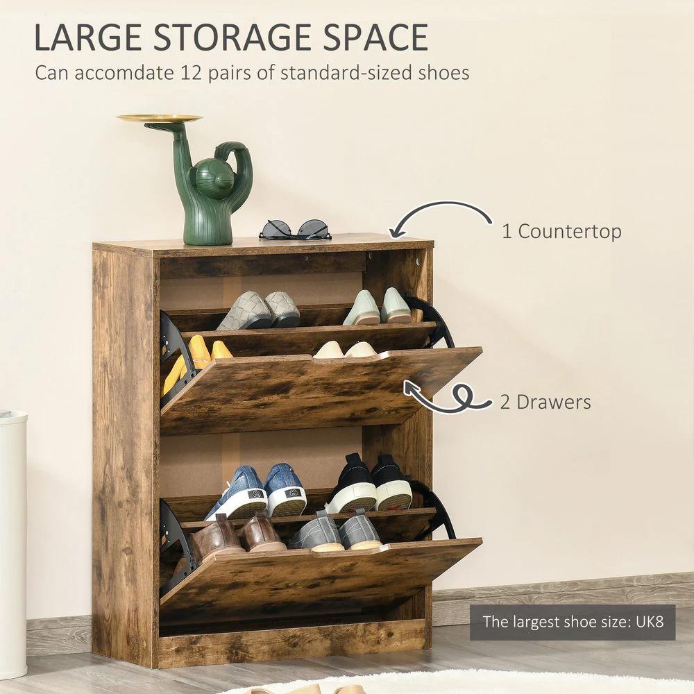 2 Drawer Shoe Cabinet Industrial Shoe Cupboard Homcom Flip Doors for Hallway by HOMCOM