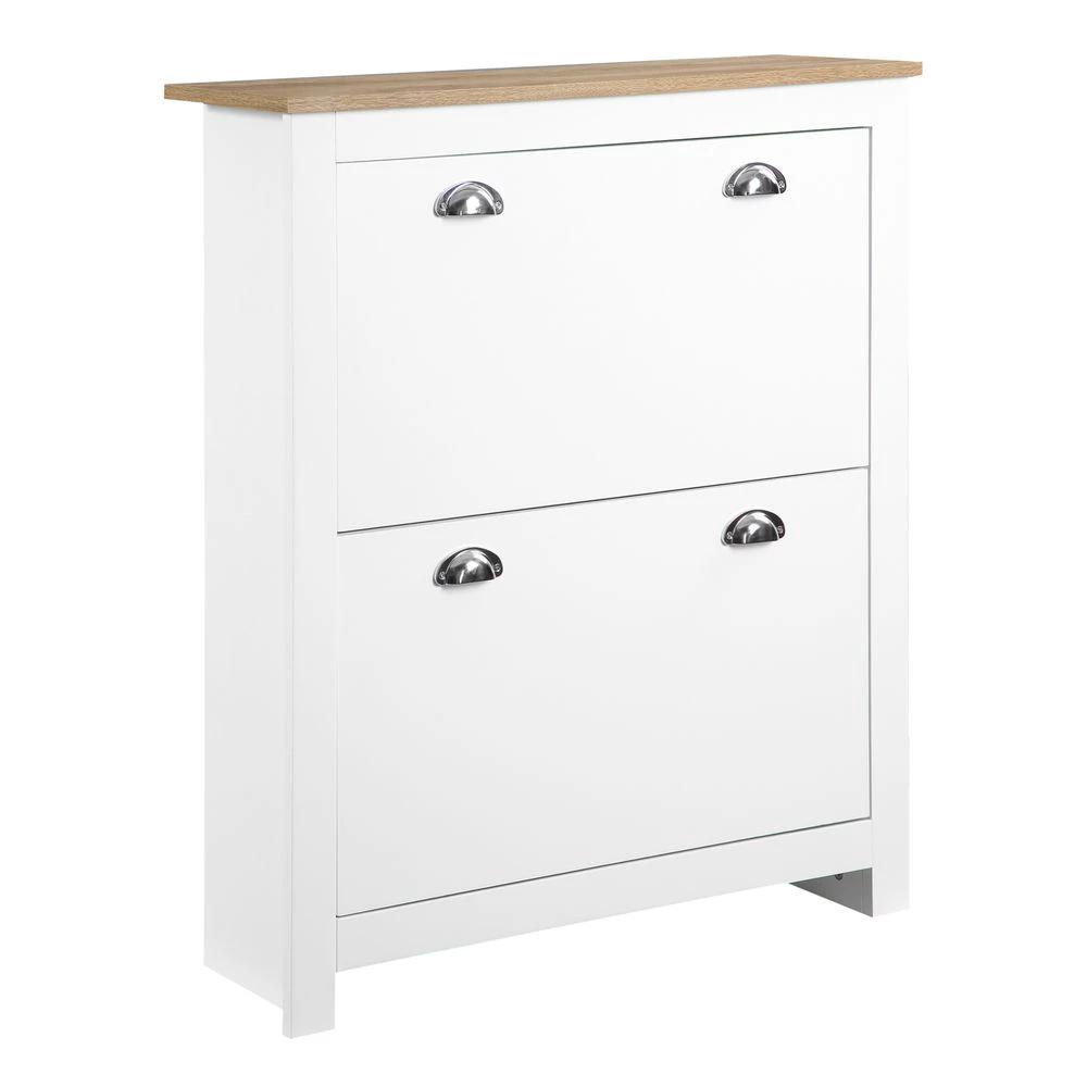2 Drawer Shoe Cabinet Narrow Shoe Cupboard with Flip Doors White Homcom by HOMCOM