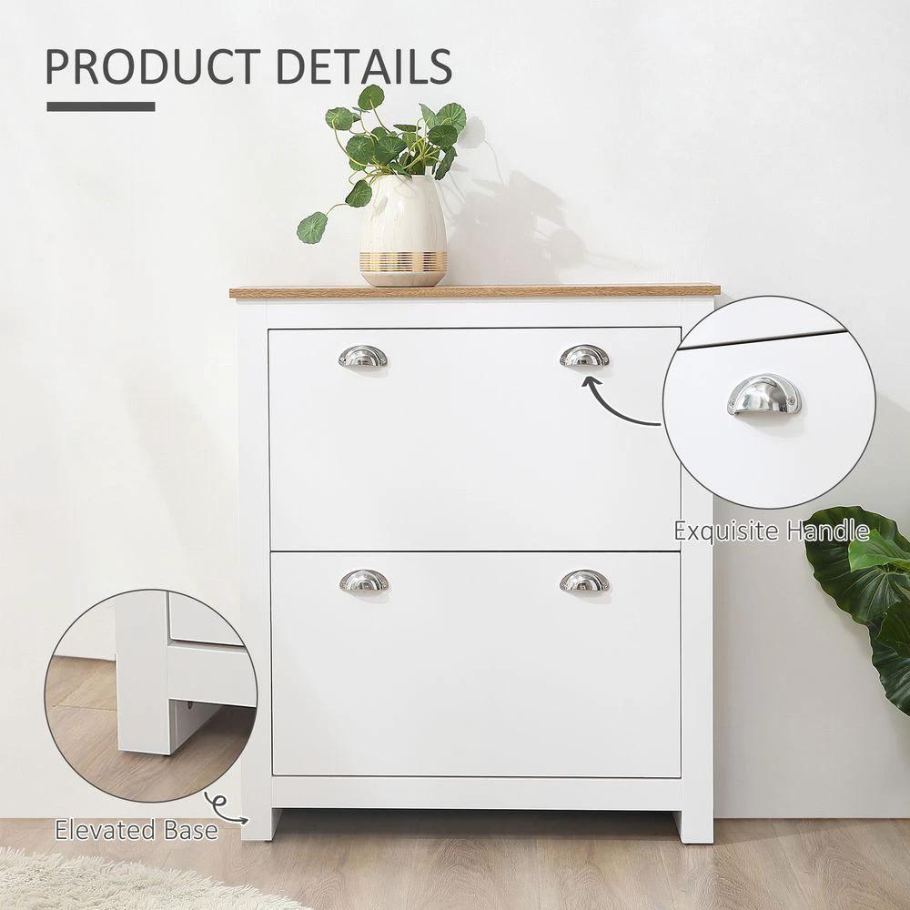 2 Drawer Shoe Cabinet Narrow Shoe Cupboard with Flip Doors White Homcom by HOMCOM