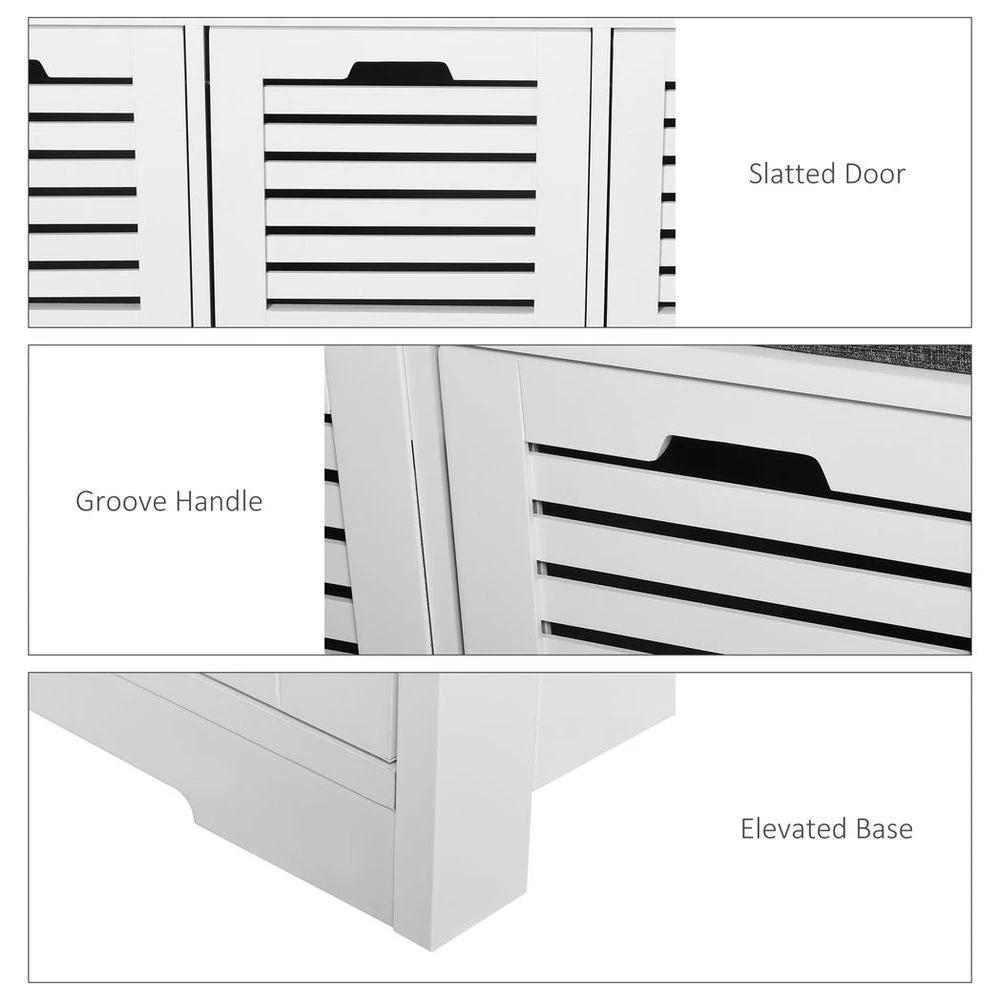3-Door Homcom Shoe Storage Bench Cushion Seat Slatted Doors Elevated Base White by HOMCOM
