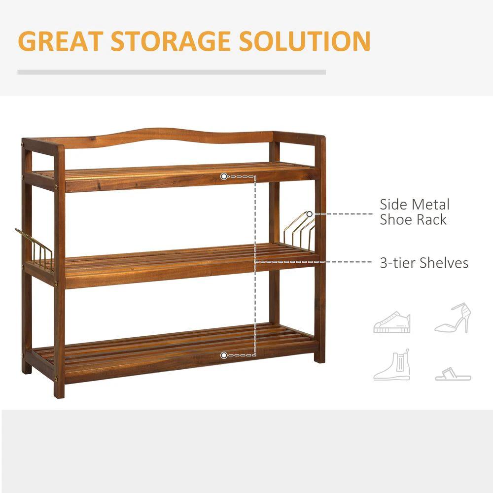 3-Tier Homcom Shoe Rack, Acacia Wooden2 Hangers, Holds up to 12 Pairs, by HOMCOM