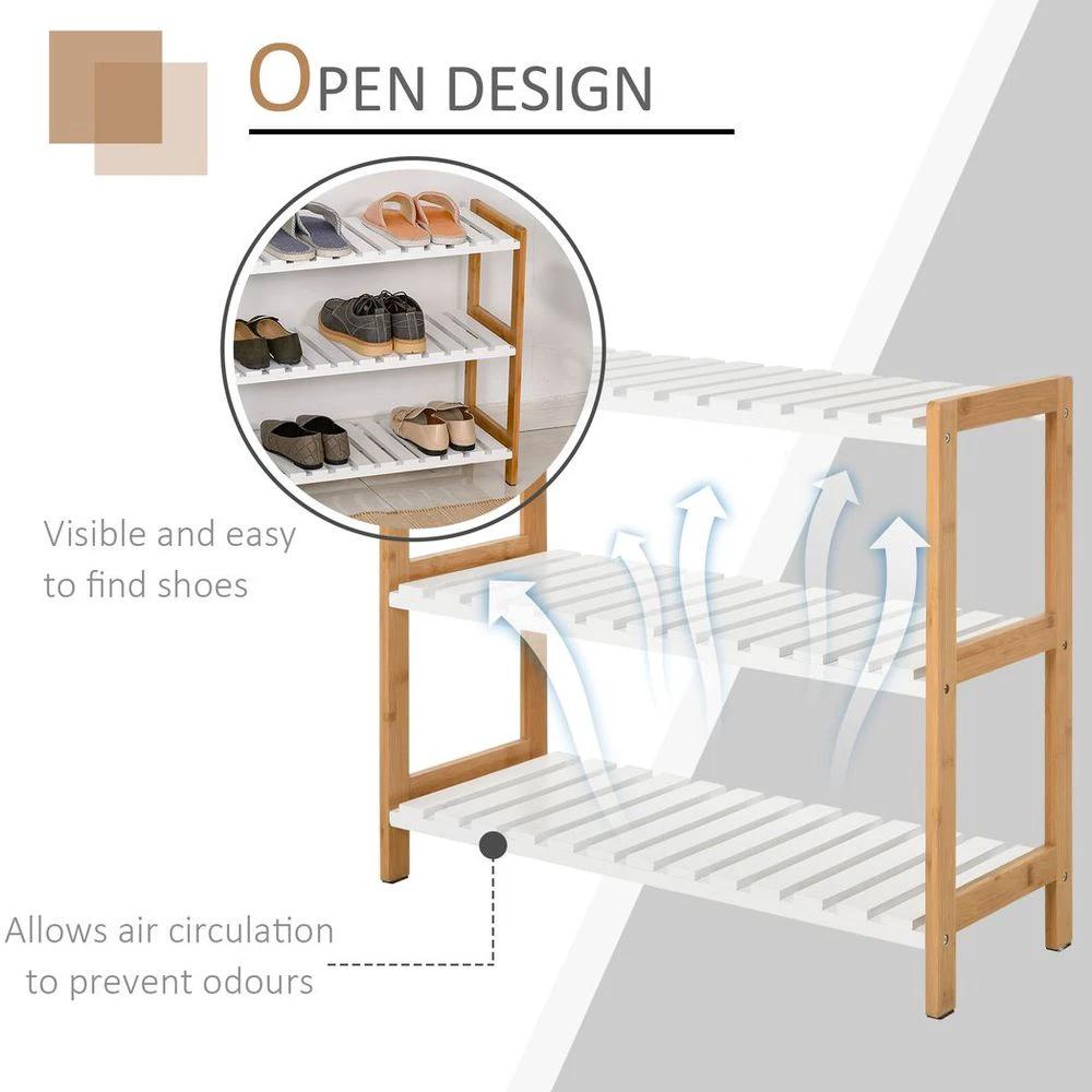 HOMCOM 3-Tier Homcom Shoe Rack Wood Frame Slatted Shelves Open Hygienic Storage 57x70cm - Uncategorized Shoe Storage