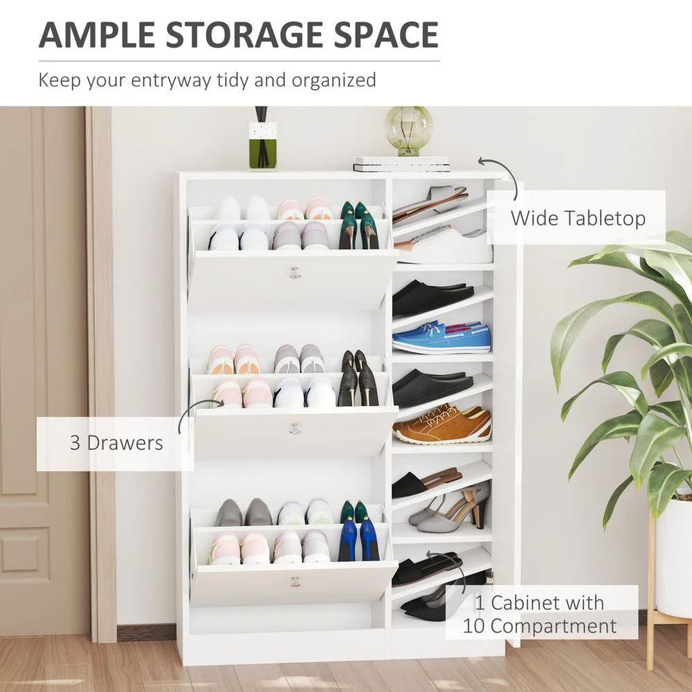 4 Compartment Shoe Storage Cabinet w/ Shelves Footwear Home Office Hallway by HOMCOM