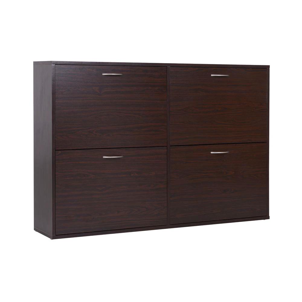 4 Drawer Shoes Cabinet Pull Down Shelf Storage Organiser Dark Brown by HOMCOM