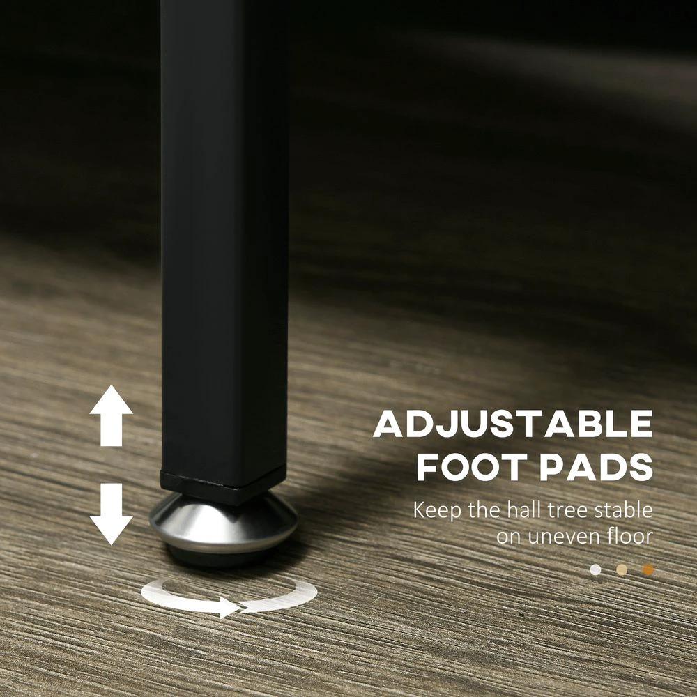 HOMCOM Coat Rack, Coat Stand with Shoe Storage, 5 Hooks for Hallway, Brown - Uncategorized Shoe Storage