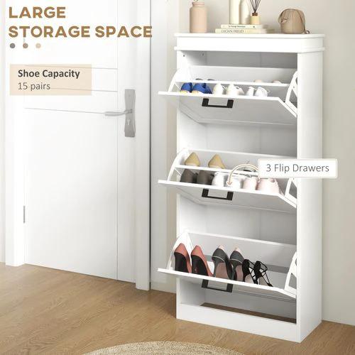 HOMCOM HOMCOM Slim Shoe Storage Cabinet with 3 Flip Drawers for Entryway, White - Shoe Storage