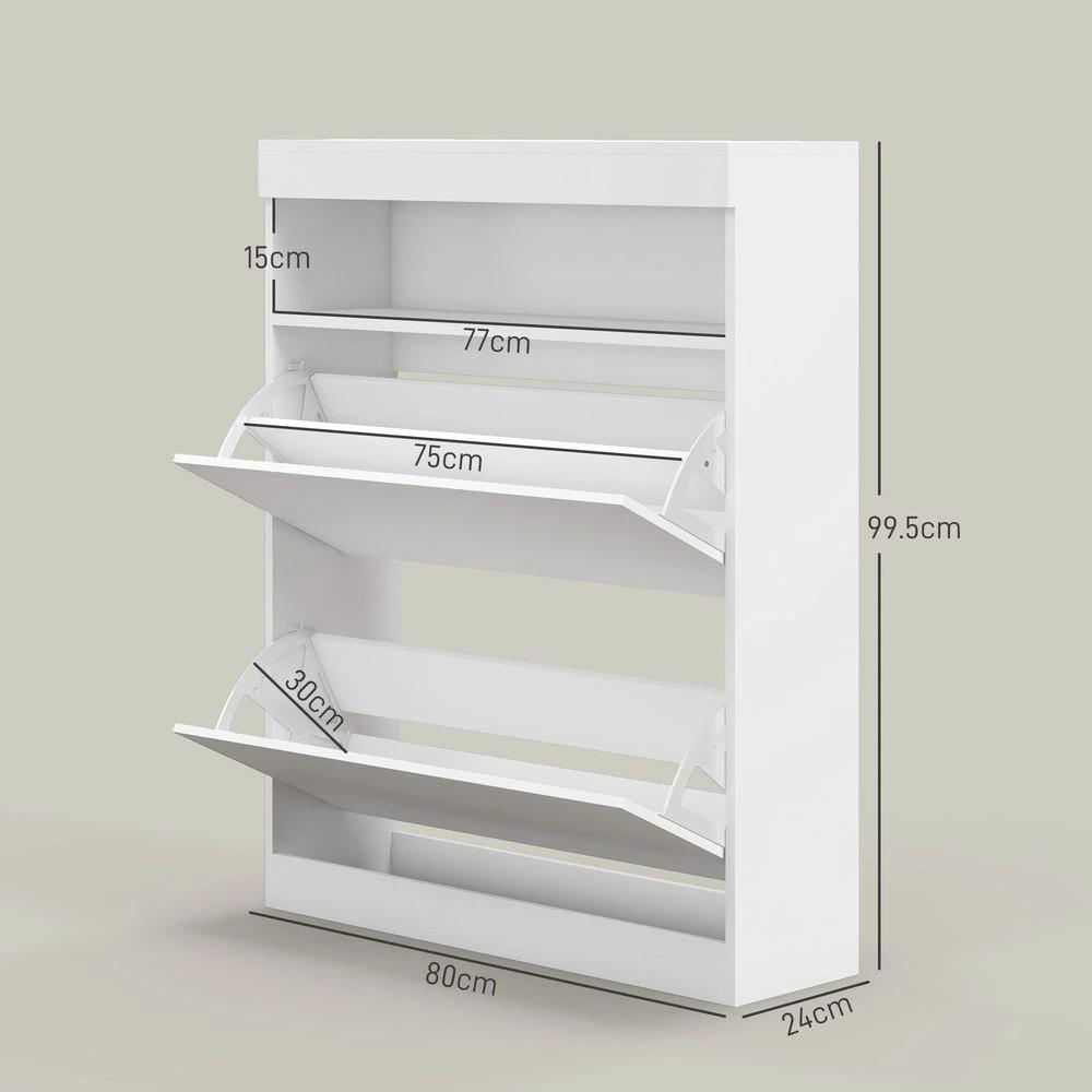 HOMCOM Wall Mounted or Freestanding Shoe Cabinet with 2 Flip Drawers, White - Shoe Storage