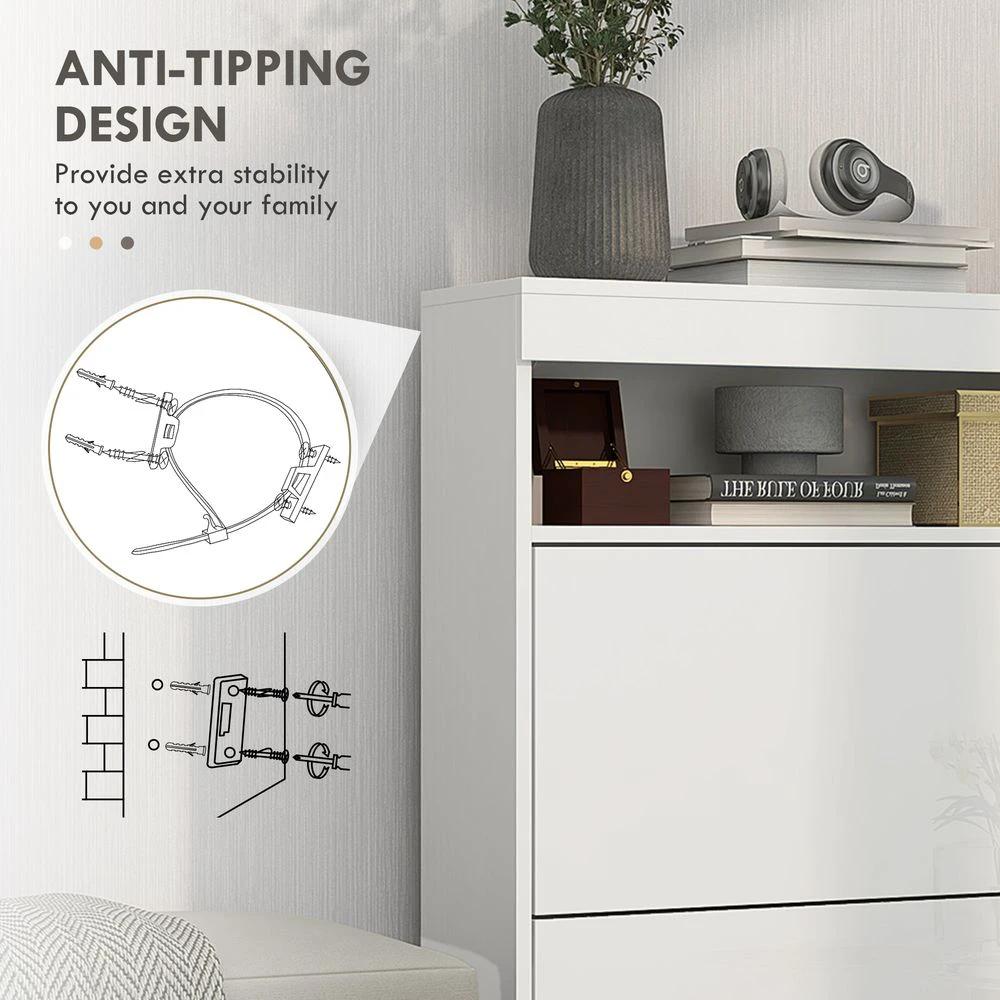 HOMCOM Wall Mounted or Freestanding Shoe Cabinet with 2 Flip Drawers, White - Shoe Storage