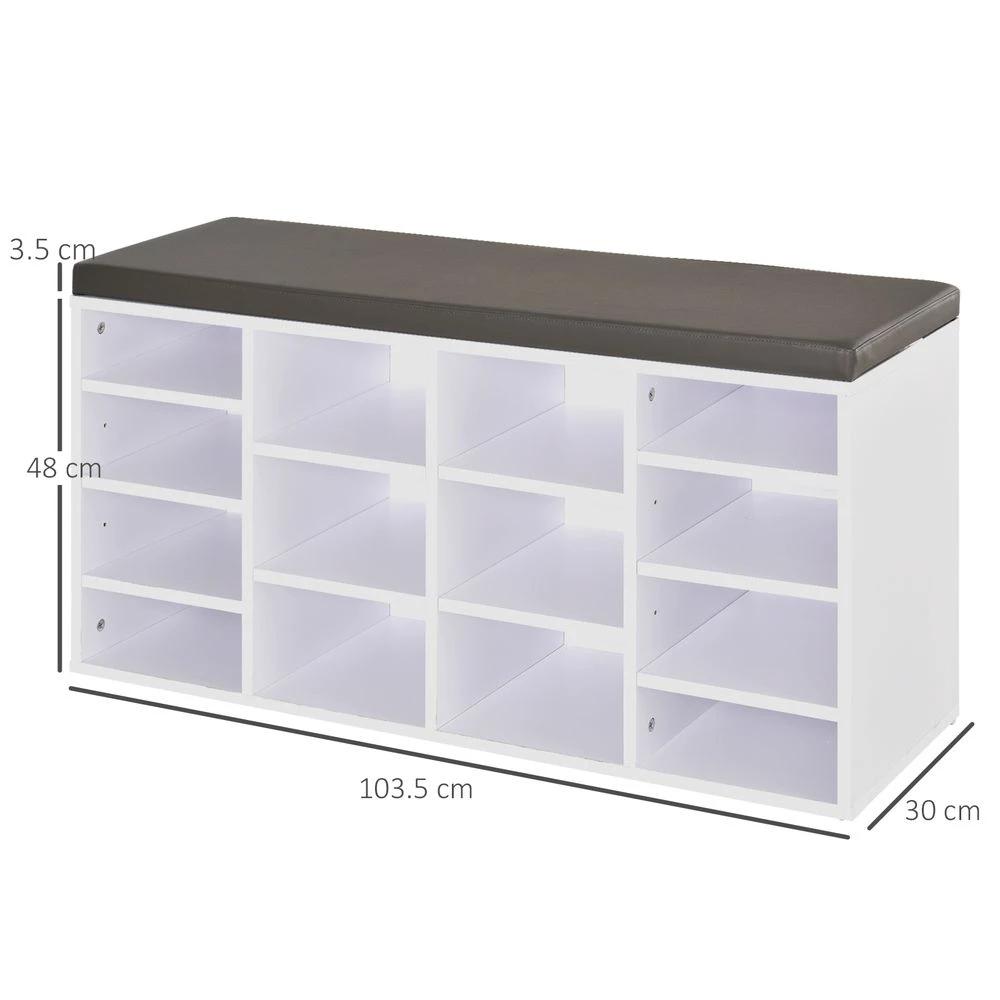 PU Leather 14-Compartment Shoe Storage Bench Brown/White by HOMCOM