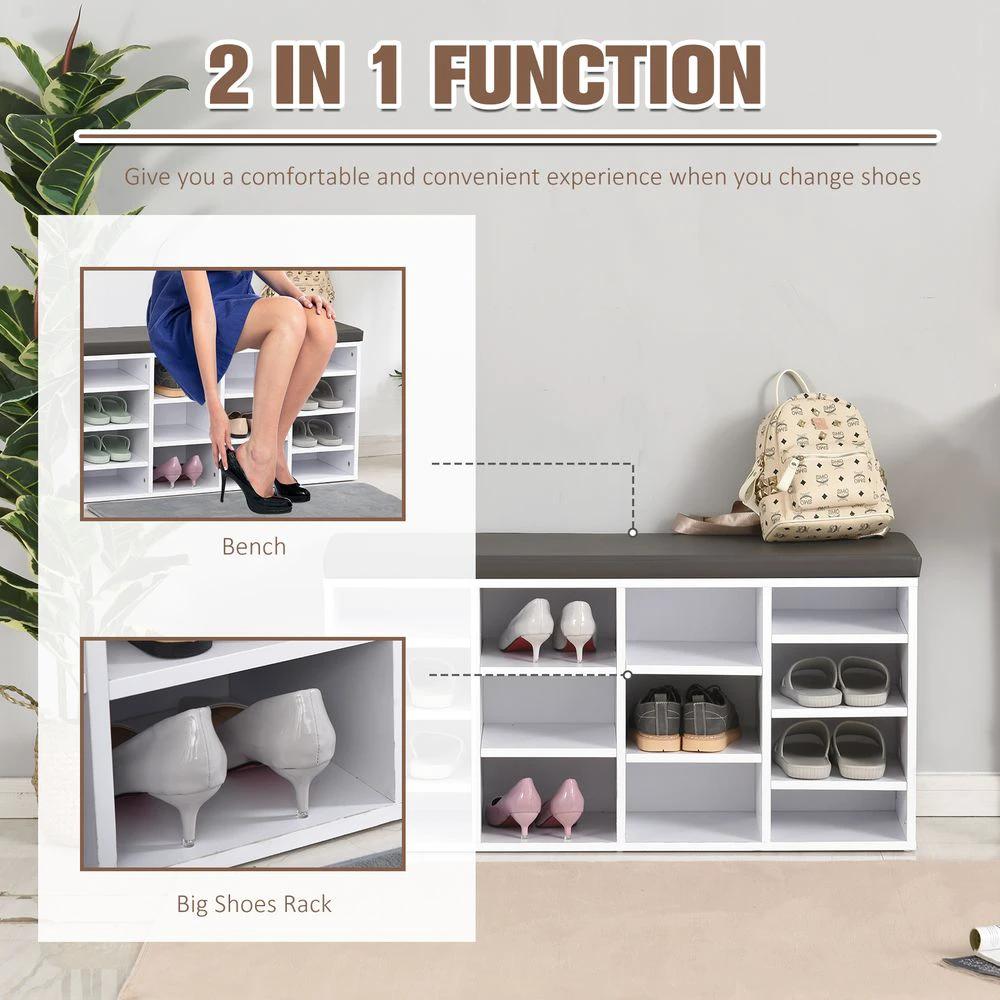 PU Leather 14-Compartment Shoe Storage Bench Brown/White by HOMCOM