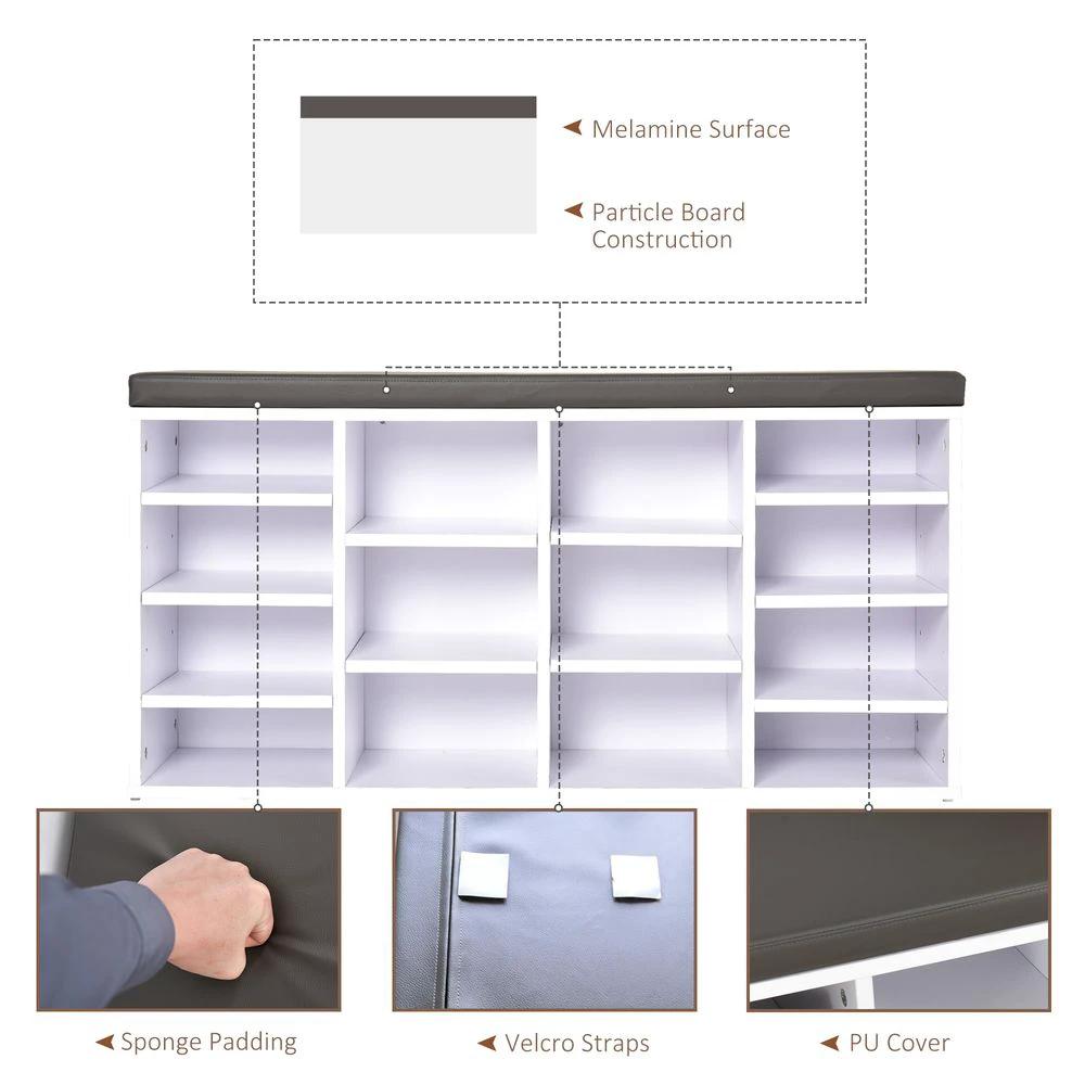 PU Leather 14-Compartment Shoe Storage Bench Brown/White by HOMCOM