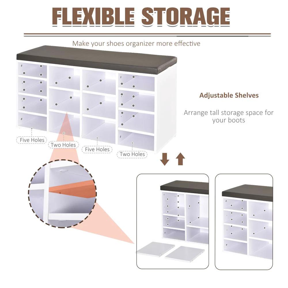 PU Leather 14-Compartment Shoe Storage Bench Brown/White by HOMCOM