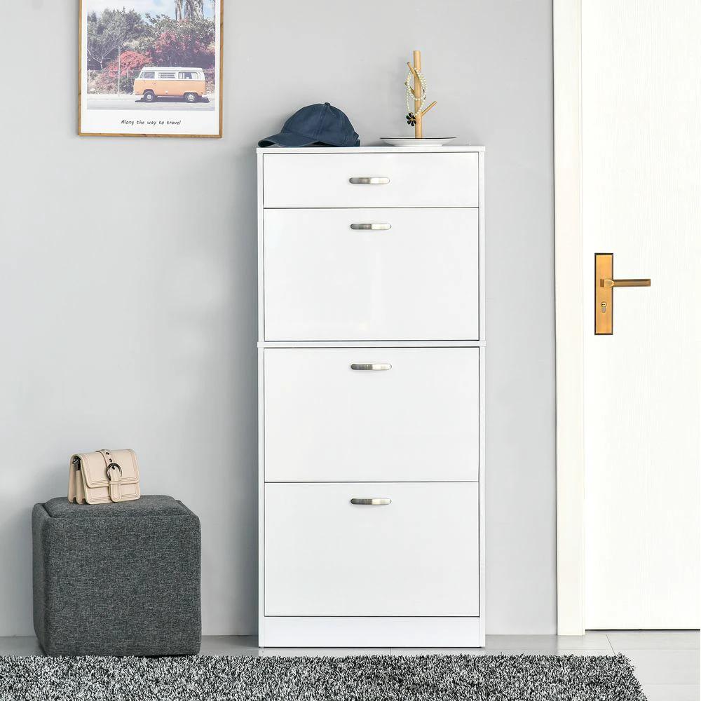 Shoe Cabinet 4 Drawers Storage with Flip Doors Shelves for 18 Pairs White by HOMCOM