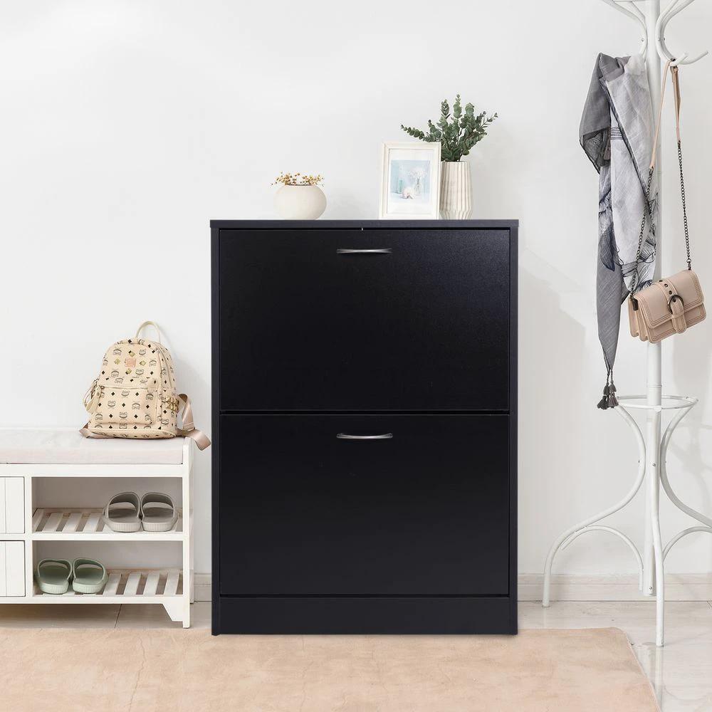 Shoe Cabinet Storage Cupboard 2-Tier Wood 12 Pairs Black by HOMCOM