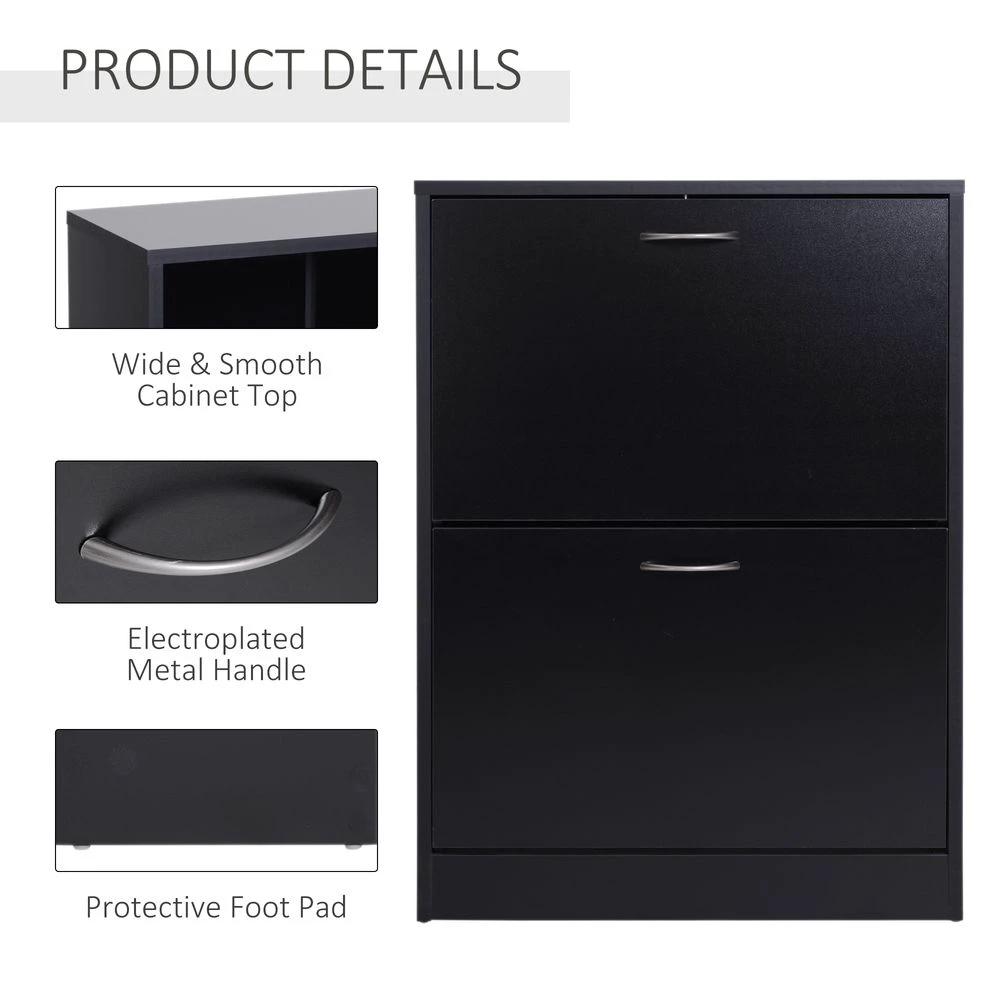 Shoe Cabinet Storage Cupboard 2-Tier Wood 12 Pairs Black by HOMCOM