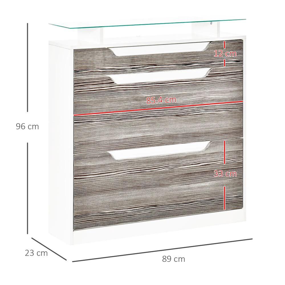 Shoe Cabinet w/ 3 Drawers High Gloss Storage Cupboard w/ Glass Top Grey by HOMCOM