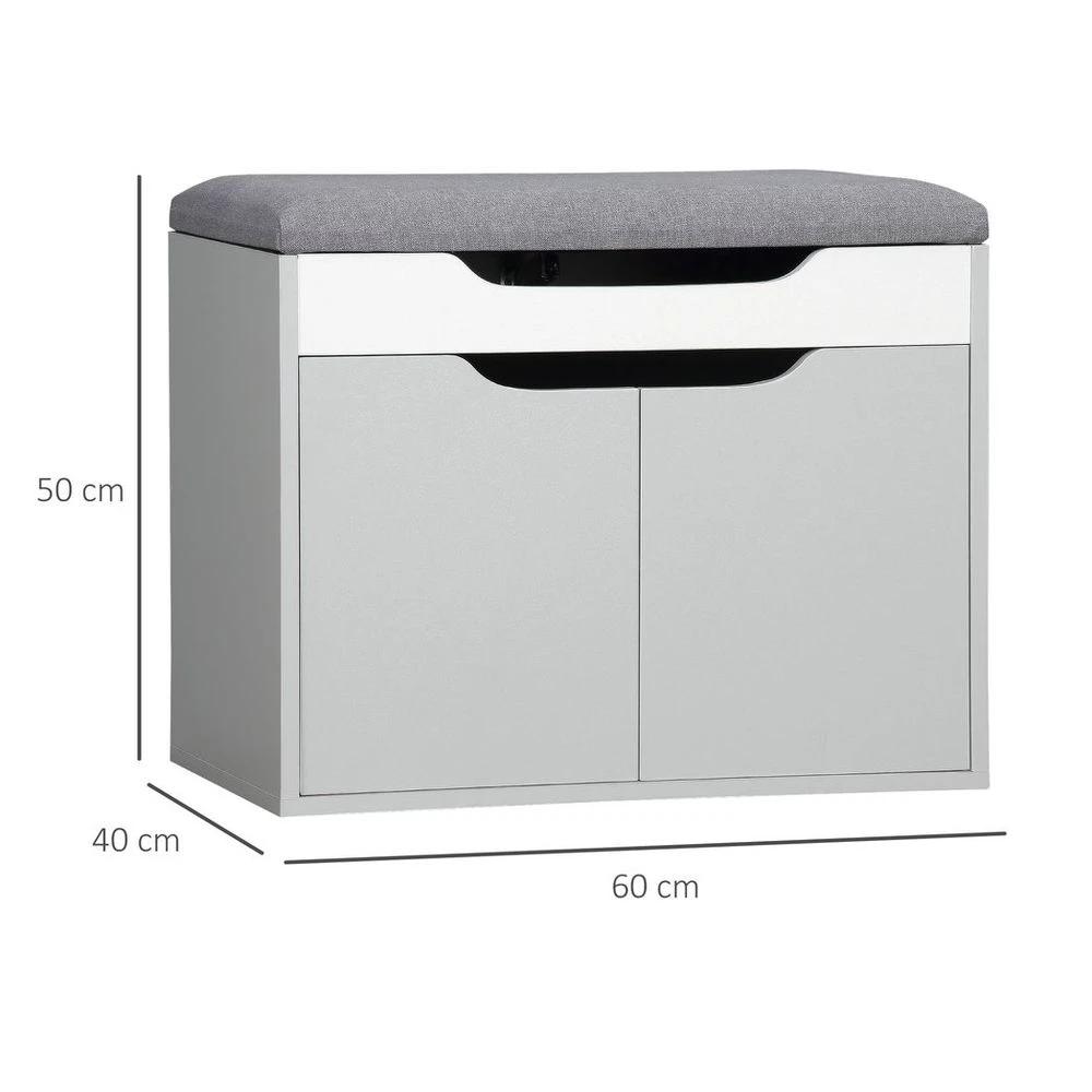 Shoe Storage Bench w/ Cabinet Adjustable Shelf and Cushion for Entryway Grey by HOMCOM