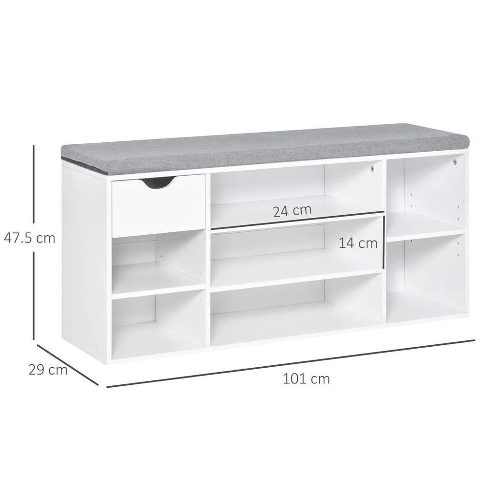 Shoe Storage Cabinet Bench w/ Cushion Adjustable Shelves White and Grey by HOMCOM