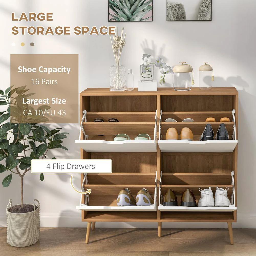Shoe Storage Cabinet with 4 Flip Drawers for 16 Pairs of Shoes, Natural by HOMCOM