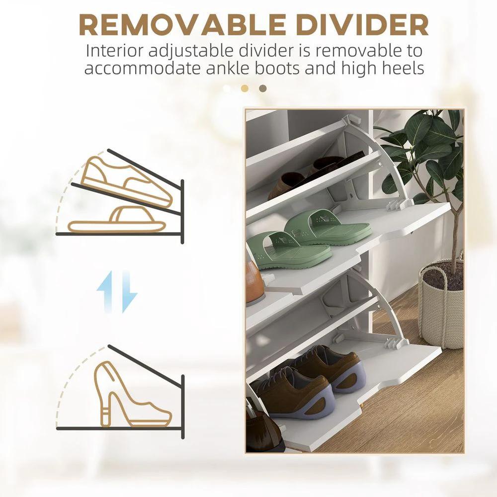 HOMCOM Shoe Storage Cabinet with 4 Flip Drawers for 16 Pairs of Shoes, White Homcom - Shoe Storage