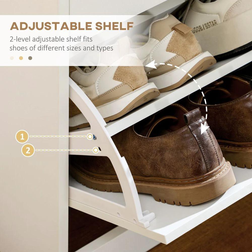HOMCOM Slim Shoe Cabinet with 2 Flip Drawers for 12 Pairs of Shoes White - Uncategorized Shoe Storage