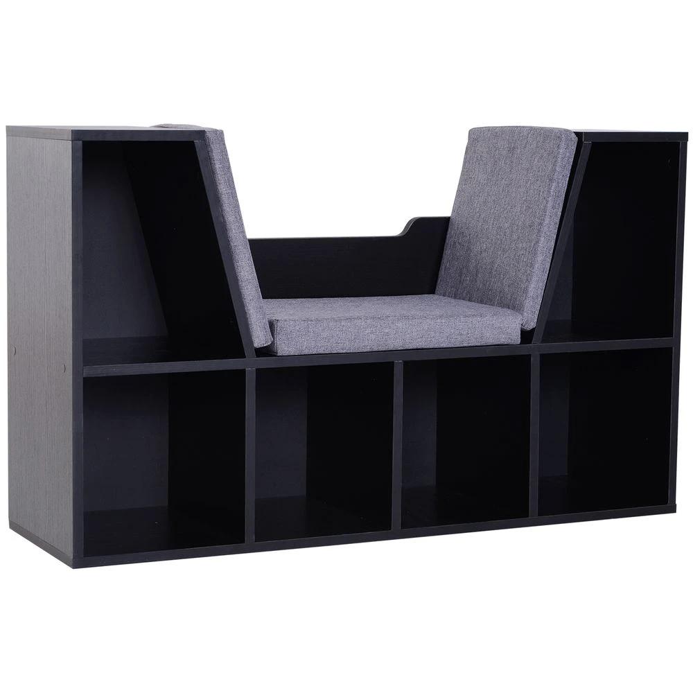 Sideboard Bookcase Storage Reading Seat w/Cushion Unit Kids Children Black by HOMCOM