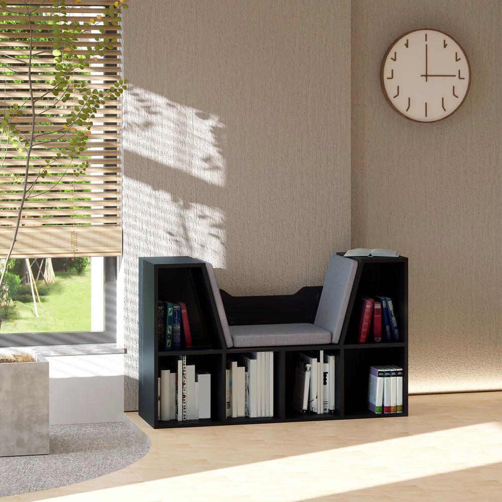 Sideboard Bookcase Storage Reading Seat w/Cushion Unit Kids Children Black by HOMCOM