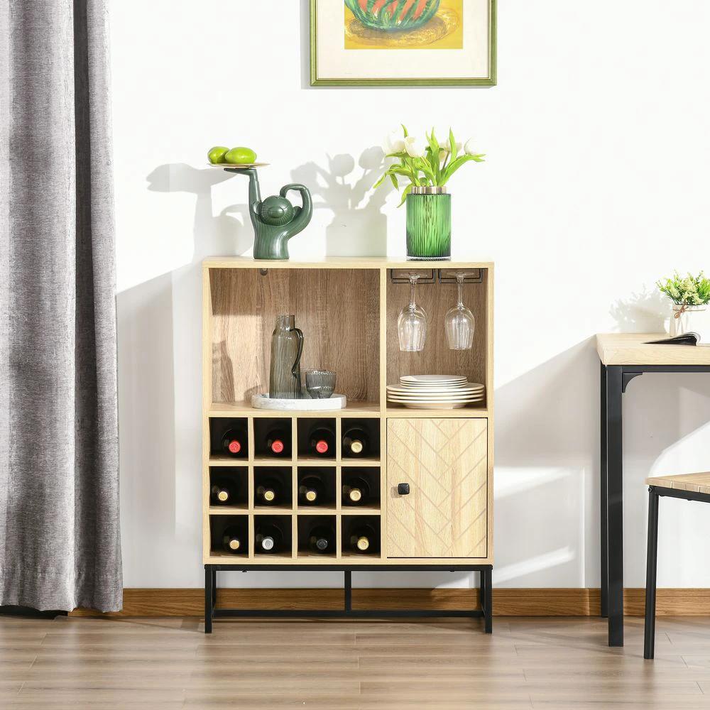 Wine Cabinet for 12 Bottles, Sideboard with Glass Holders, Brown Holders by HOMCOM