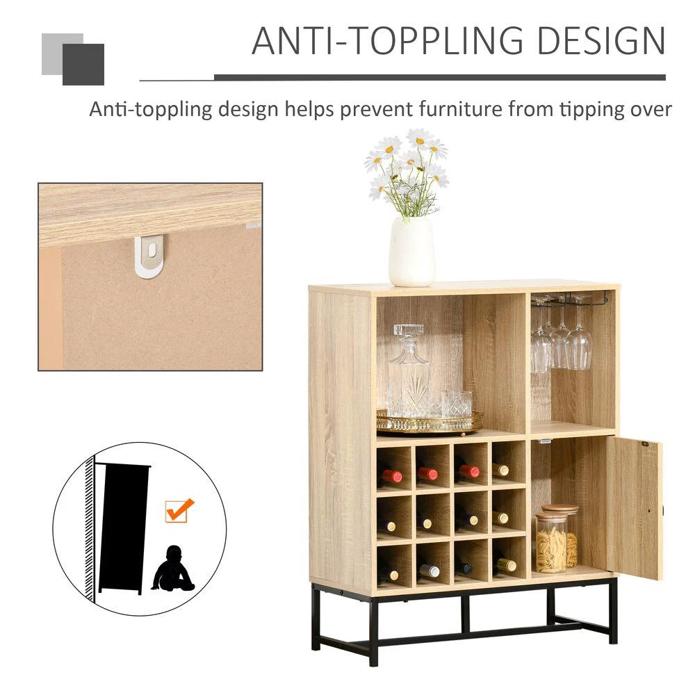 Wine Cabinet for 12 Bottles, Sideboard with Glass Holders, Brown Holders by HOMCOM