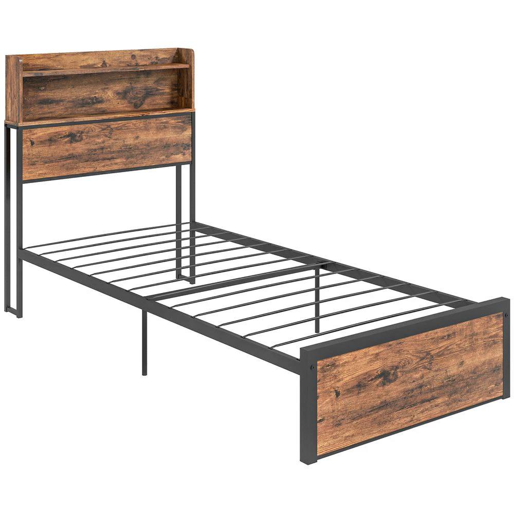 3.1FT Homcom Single Bed Frame with Storage Headboard and Under Bed Storage by HOMCOM