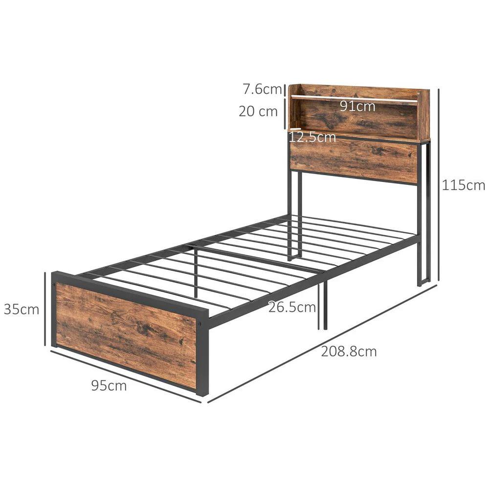 3.1FT Homcom Single Bed Frame with Storage Headboard and Under Bed Storage by HOMCOM