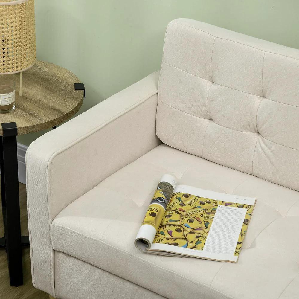 HOMCOM Compact Loveseat Sofa 2 Seater Sofa with Storage and Wood Legs Cream - Uncategorized Sofa Bed