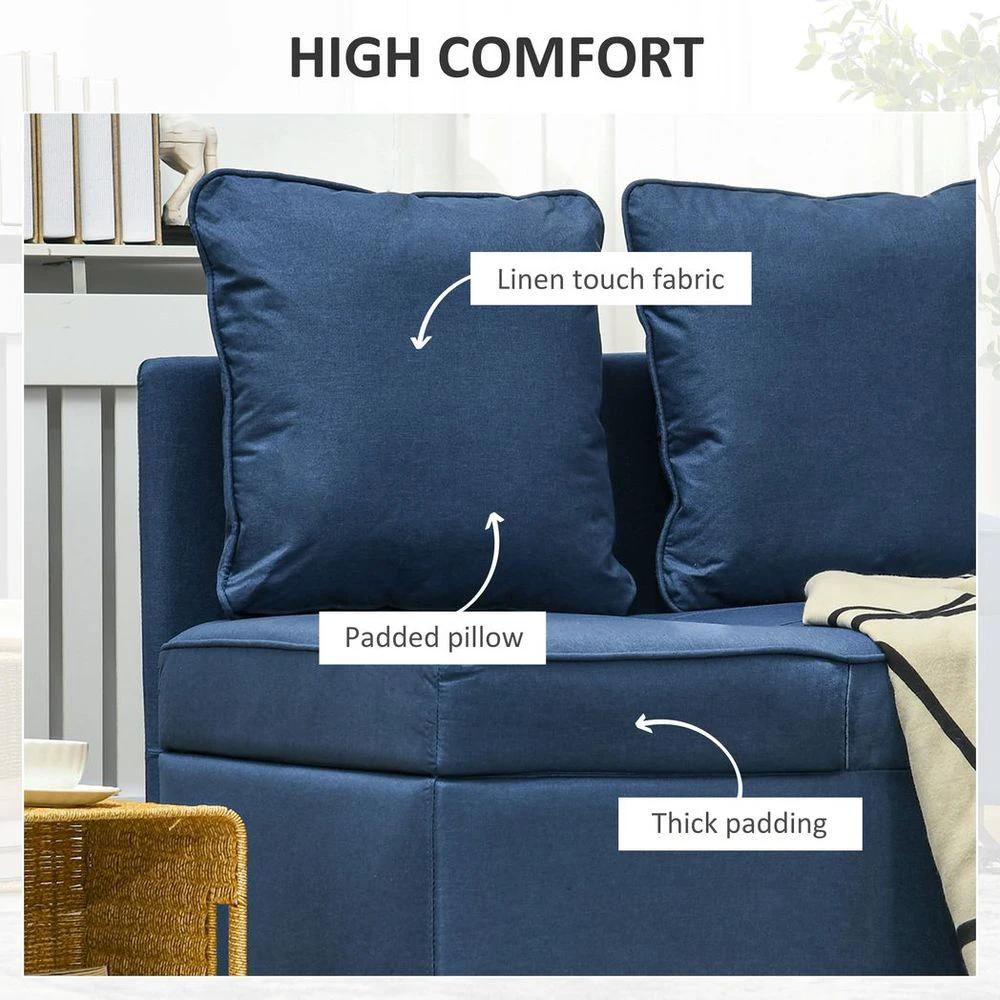 Folding Sleeper Sofa Bed Chair with Pillows, Pocket, Blue by HOMCOM