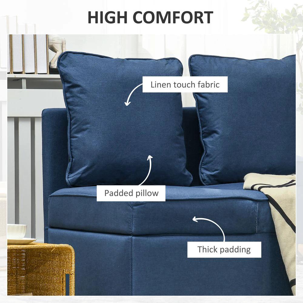 Folding Sleeper Sofa Bed Chair with Pillows, Pocket, Blue by HOMCOM