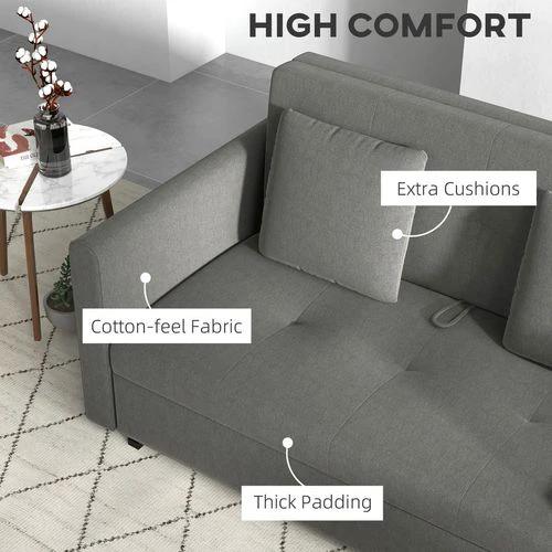 HOMCOM HOMCOM 2 Seater Sofa Bed Convertible Bed Settee w/ 2 Cushions Storage Light Grey - Sofa Bed