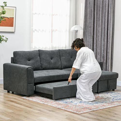 HOMCOM 3 Seater Sofa Bed, Convertible Pull Out Sofa with Storage, Dark Grey by HOMCOM
