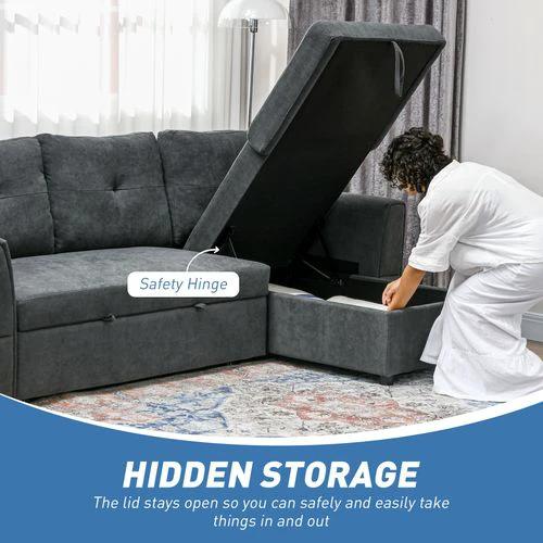 HOMCOM 3 Seater Sofa Bed, Convertible Pull Out Sofa with Storage, Dark Grey by HOMCOM