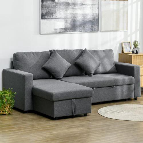 HOMCOM HOMCOM Corner Sofa Bed with Storage, 3 Seater Pull Out Sofa Bed, Dark Grey - Sofa Bed