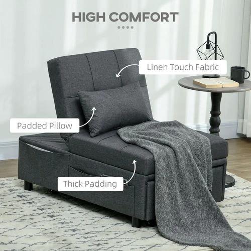 HOMCOM HOMCOM Folding Sofa Bed Adjustable Single Sleeper w/ Pillow Side Pocket, Grey - Sofa Bed