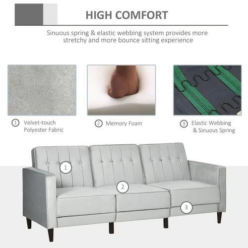 HOMCOM Upholstered Sofa Bed Reversible Sectional Sofa Set Velvet-Touch Sleeper by HOMCOM
