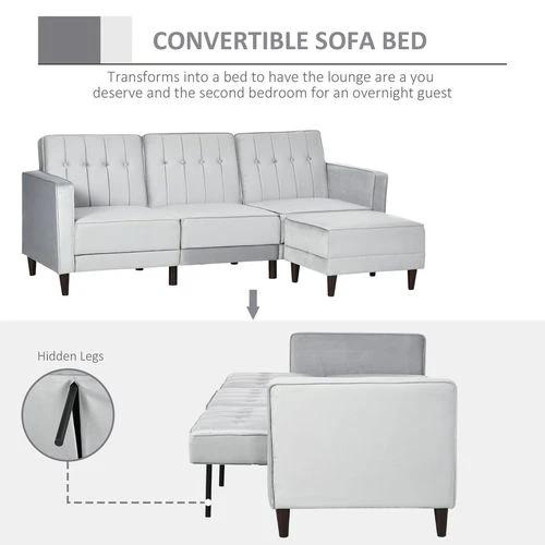 HOMCOM Upholstered Sofa Bed Reversible Sectional Sofa Set Velvet-Touch Sleeper by HOMCOM