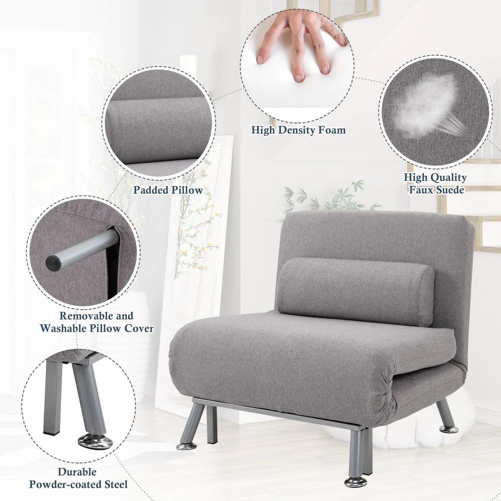 Linen Upholstered Elevated Single Sofa Bed Grey by HOMCOM