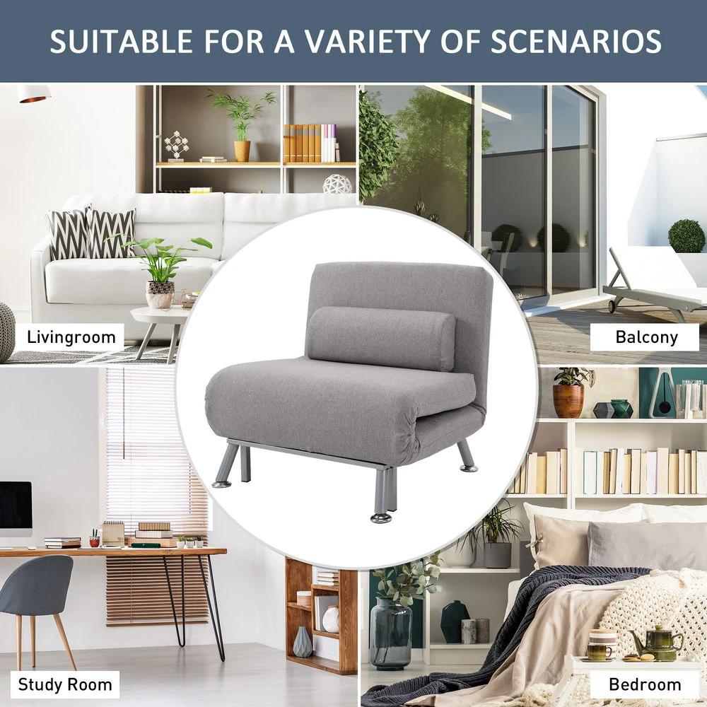 Linen Upholstered Elevated Single Sofa Bed Grey by HOMCOM